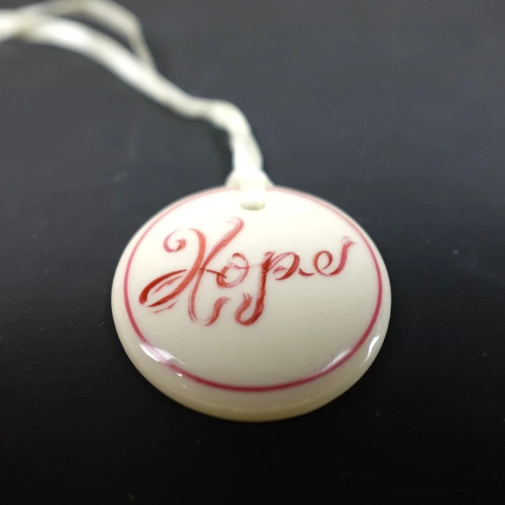 Longaberger 2011 Horizon of Hope Basket Tie On Ceramic Hope Charm Pink White